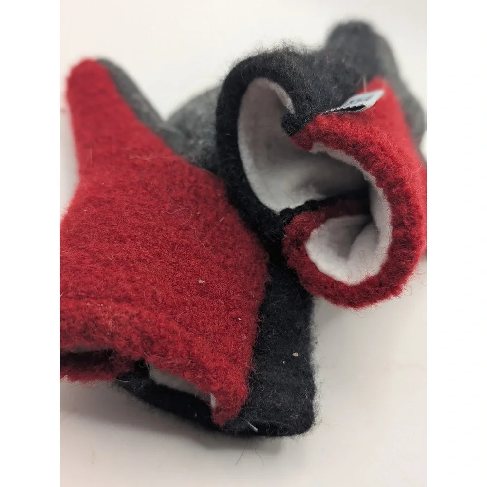 Shrunk Woolery Felted Wool Mittens Red Black Grey Colorblock Fleece Line Handmde